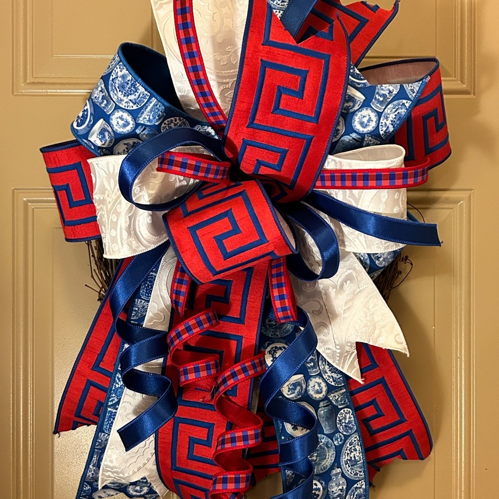 Festive Red and Blue Holiday Wreath
